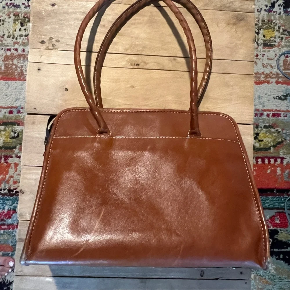 Patricia Nash Brown Embossed Leather Satchel Bag